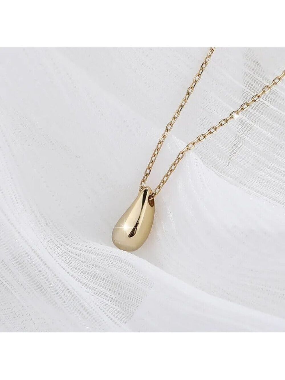 Sterling Silver Water Drop Pear Shape Dainty Delicate Pendant Necklace - Picture 6 of 6